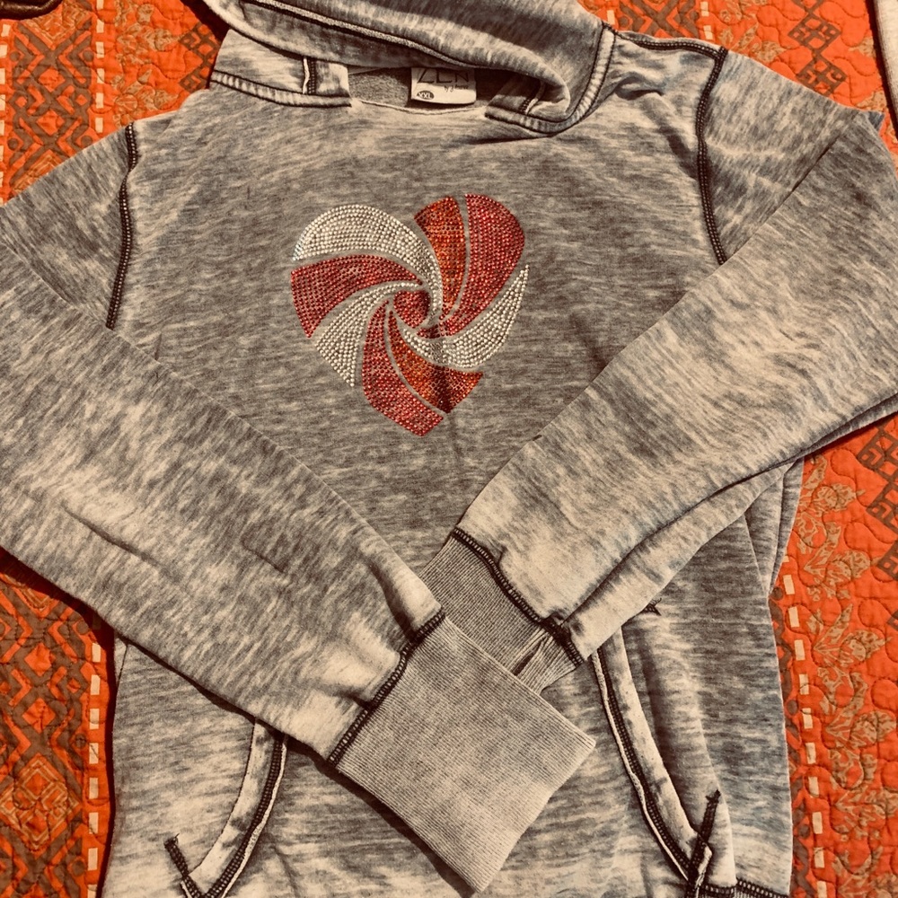 SOLD Distressed Grey Heart Bling Hoodie